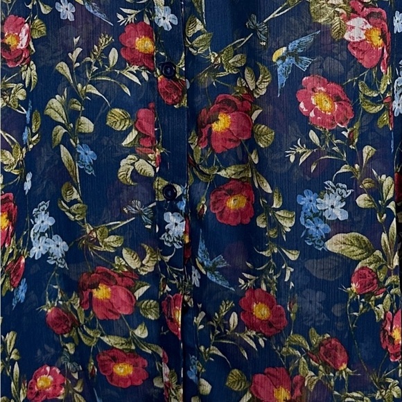 Kut from the Kloth size large sheer blue floral blouse, v-neck, tunic - Picture 7 of 10